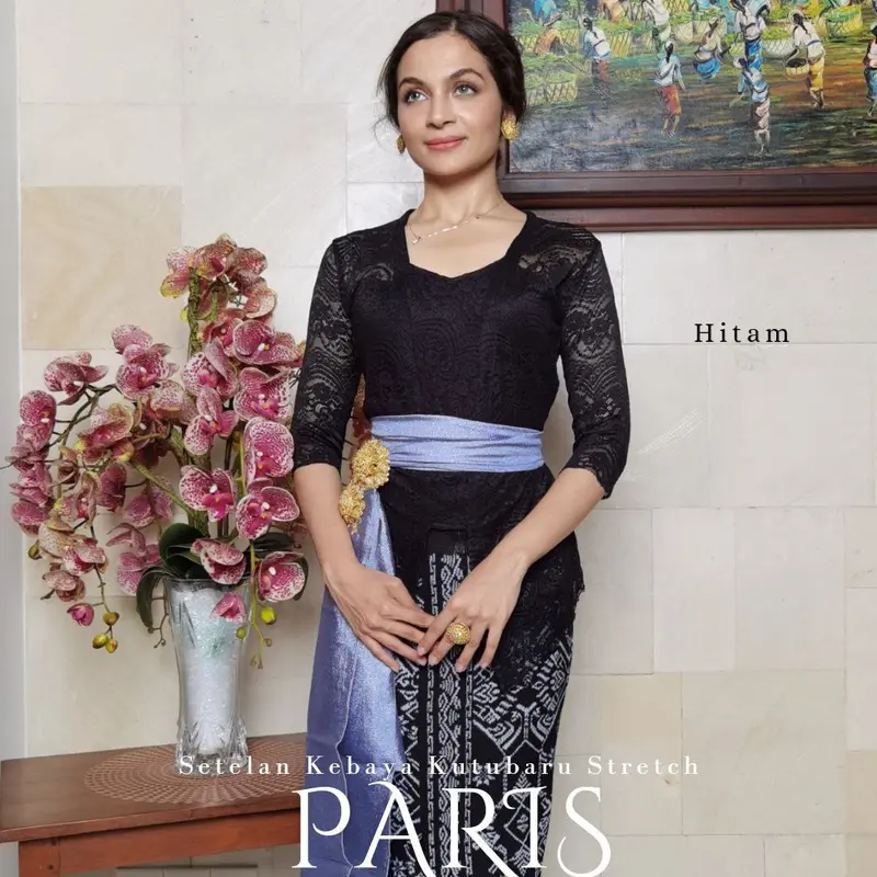 Setelan Kebaya Brokat Paris Stretch dan Bawahan Rok Kamen Knit Stretch Selendang Pengantin Pesta Wisuda Modern 0
