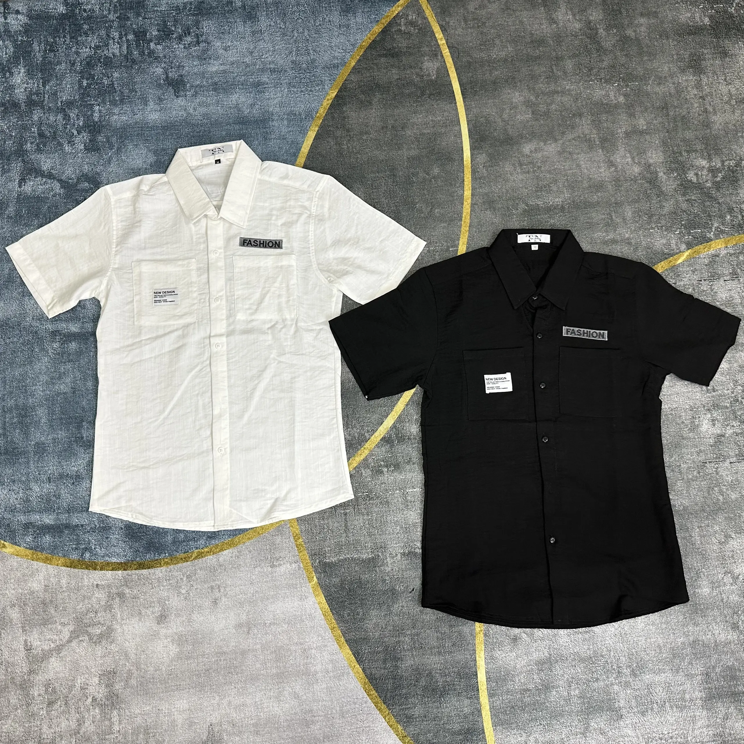 Áo sơ mi nam tay ngắn vải đũi thêu chữ FASHION Dày Dặn Thoáng Mát TL BOUTUQUE Menswear