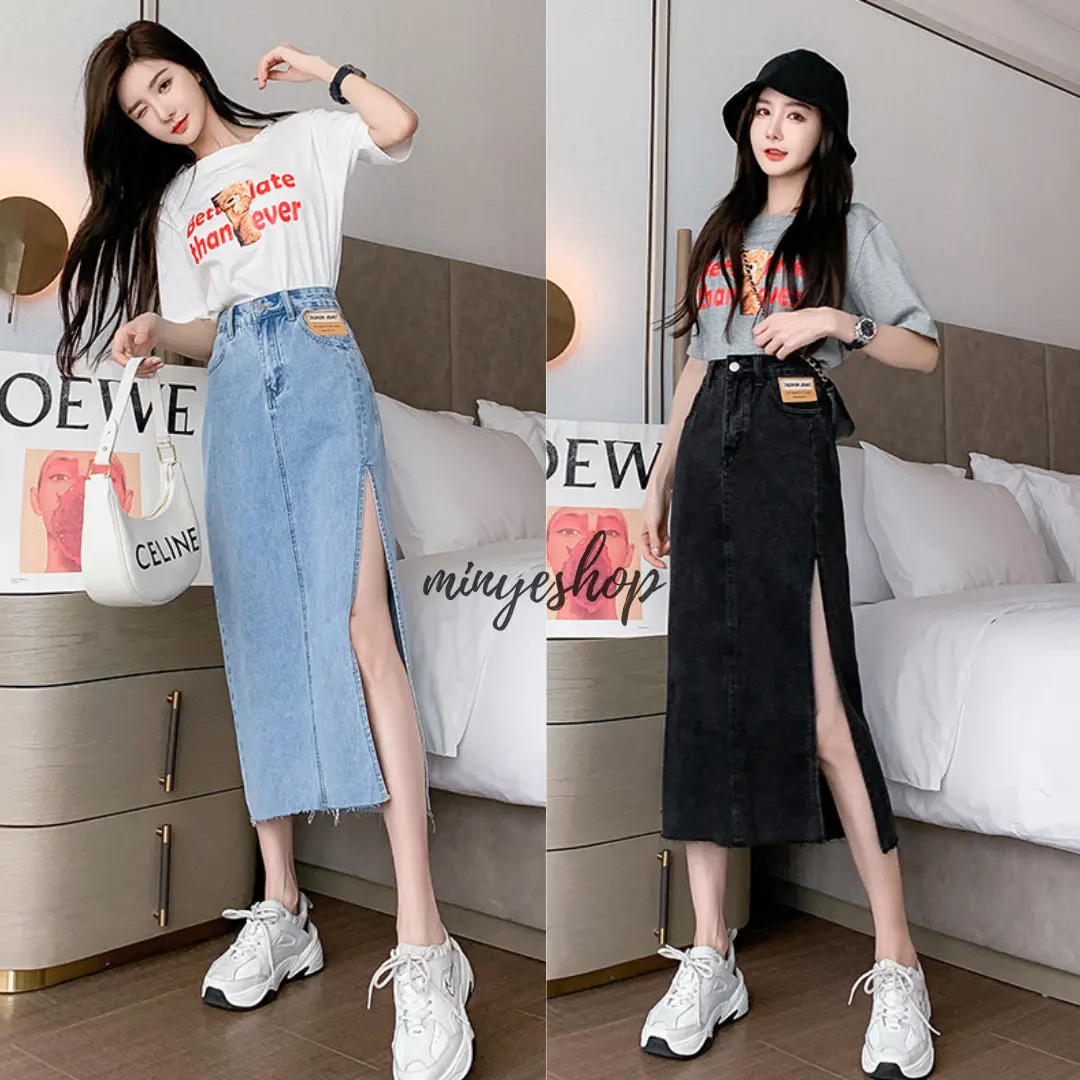 NEWSIZE XS-8XL  กระโปรงยีนส์ยาวทรงสวยเปิดข้าง กระโปรงยีนส์สาวอวบ กระโปรงสำหรับฤดูร้อน ทรงยาวเข้ารูป มีสินค้าส่งจากไทย ผู้หญิง Outfits