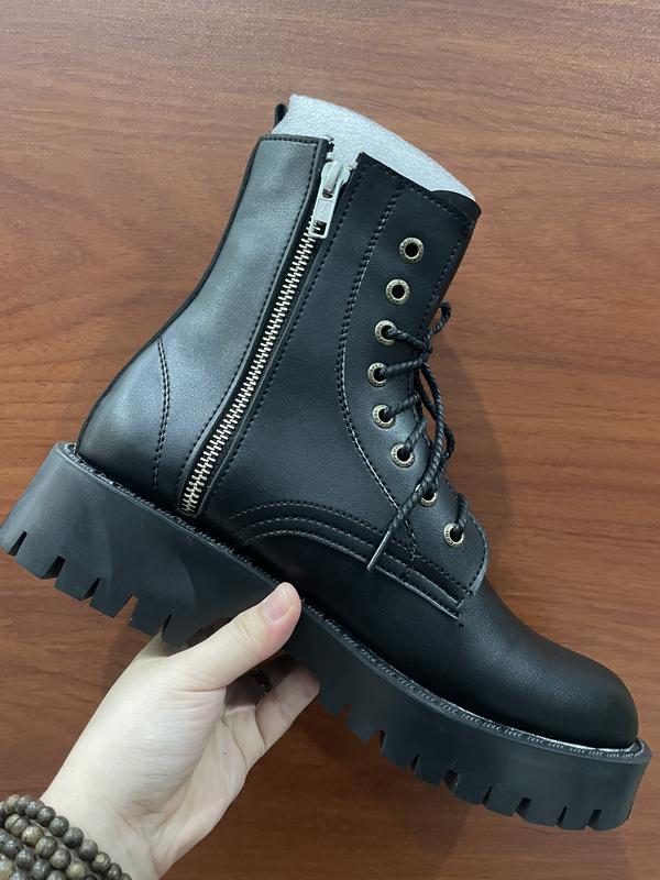 Giày Chunky Combat Boot nam đế cao su đúc 5cm chất liệu da trơn bóng nhẹ mũi tròn phong cách thời trang dễ phối đồ với quần jeans