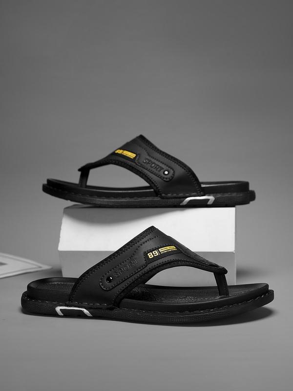Men's Casual PU Leather Slide Sandals, Non-slip Beach Shoes, Fashionable Barefoot Shoes for Daily Wear, Boy 5
