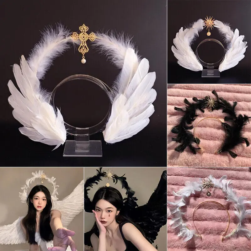 cài tóc KC Vương Miện Gothic Lolita, Đôi Cánh Lông Vũ Thiên Thần, Phong Cách Nữ Thần Baroque, 1x