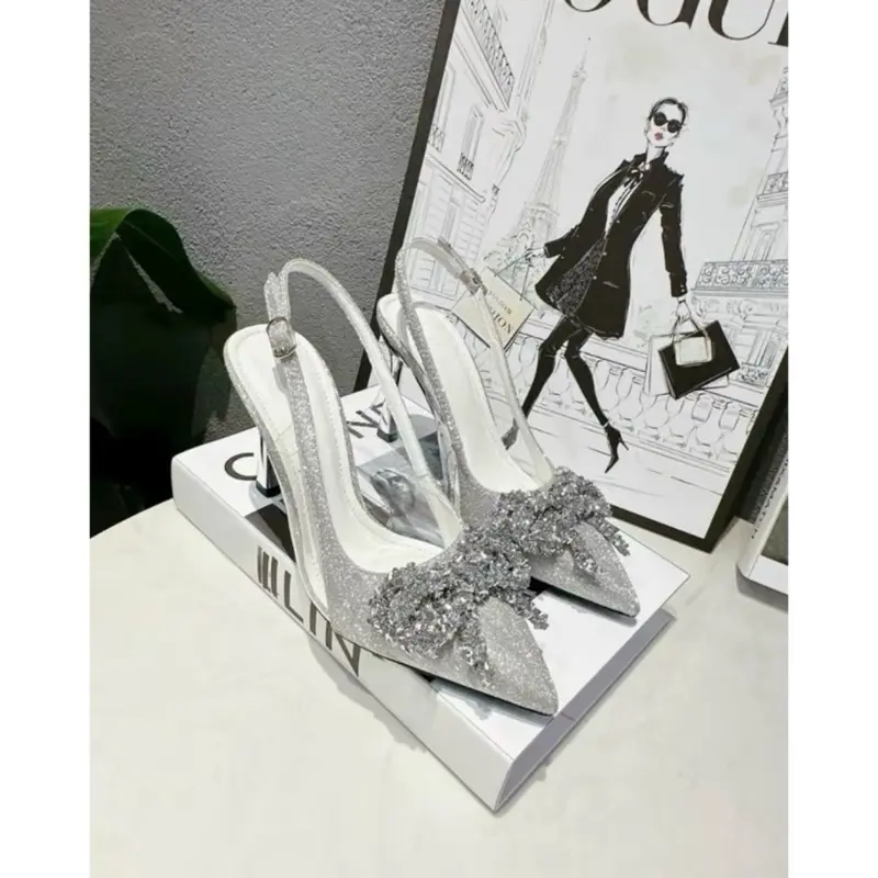 Giày Cao Gót đi tiệc đi chơi chất Kim sa đính nơ đá xước Form chuẩn gót 5p 7p và 9p sang chảnh Shoes xinh ( TC 18 )