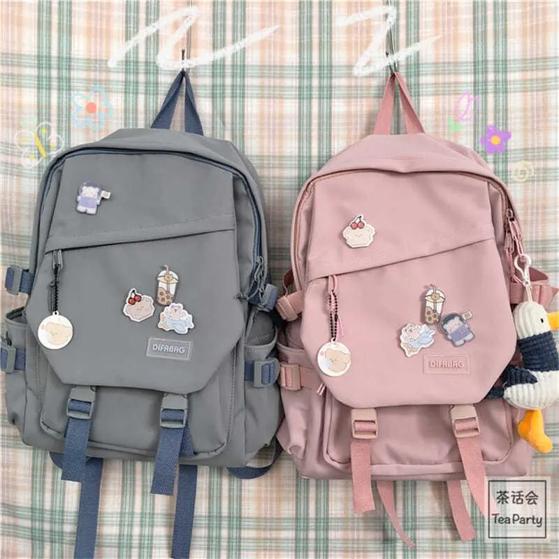 Cặp Sách, Phong Cách Hàn Quốc, Bán Chạy, Thích Hợp Cho Bé Gái Và Học Sinh, Ba Lô Nylon Màu Hồng, Có Thể Đựng Được Máy Tính Xách Tay 14 Inch, [RainbowHouse], Beg Sekolah Perempuan 2