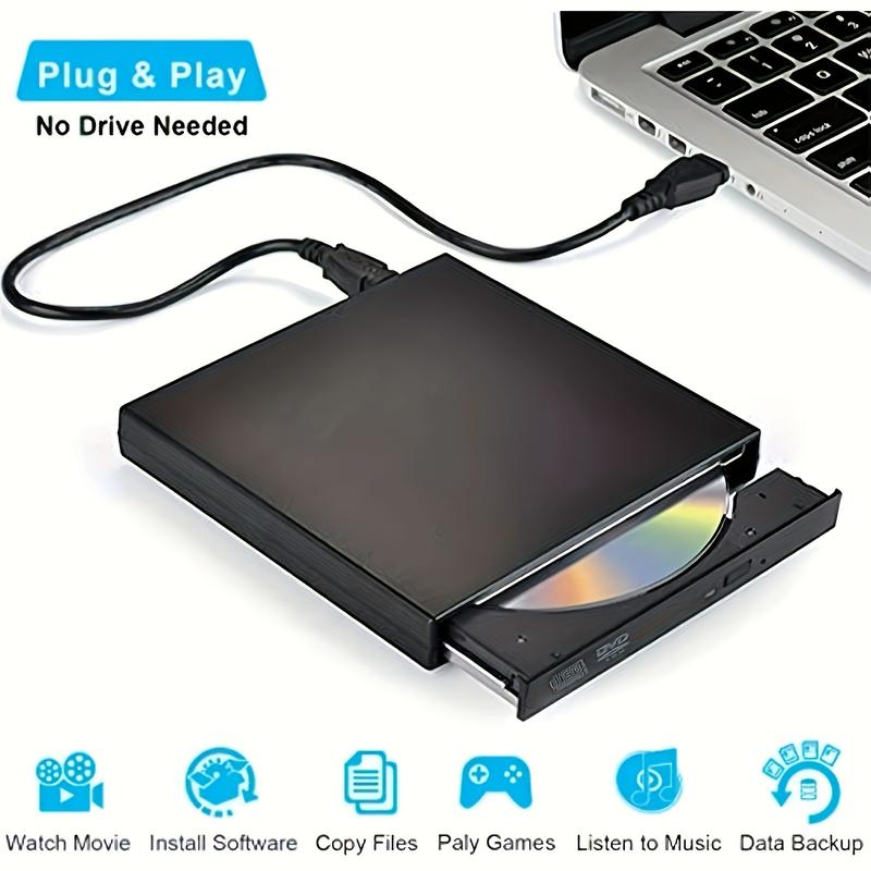 Product Introduction of External CD DVD Drive, USB 2.0 Ultra-Thin Portable External CD-RW Drive DVD-RW Burner Burner Player for Laptop Laptop Desktop Computer 1