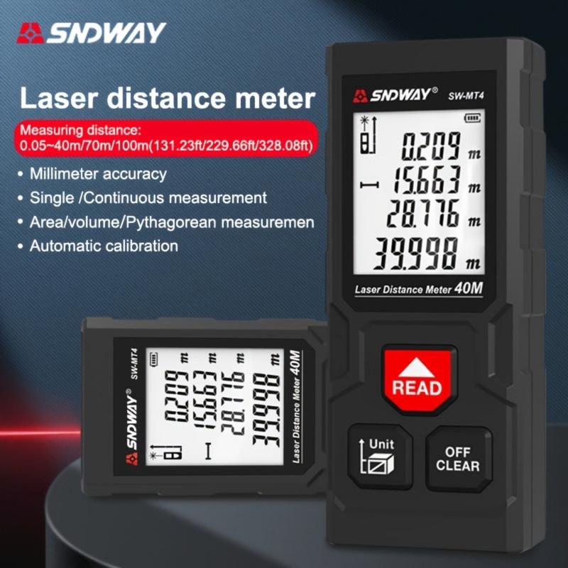 40M/131ft SNDWAY Pro Laser Distance Meter - High-Accuracy Digital Measure Tool with Large Backlit Display, Self-Calibration, and Battery Powered Operation - Portable Handle Electronic Ruler for Easy Measurements 5