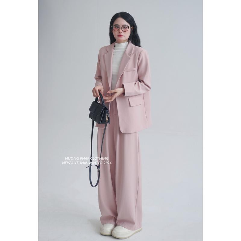 SET VEST ÁO BLAZER MÀU HỒNG BASIC DÀI TAY PASTEL CÙNG QUẦN ỐNG XUÔNG ĐỨNG FORM HÀNG QC LOẠI 1 BY HUONGPHAPCLOTHING