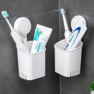 TEMPAT SIKAT POLOS PERSEGI GIGI ODOL TEMPEL ASTETIK- ASTHETIC TEMPAT SIKAT GIGI TEMPEL PLASTIK HISAP TOOTHBRUSH ORGANIZER OS Dinding