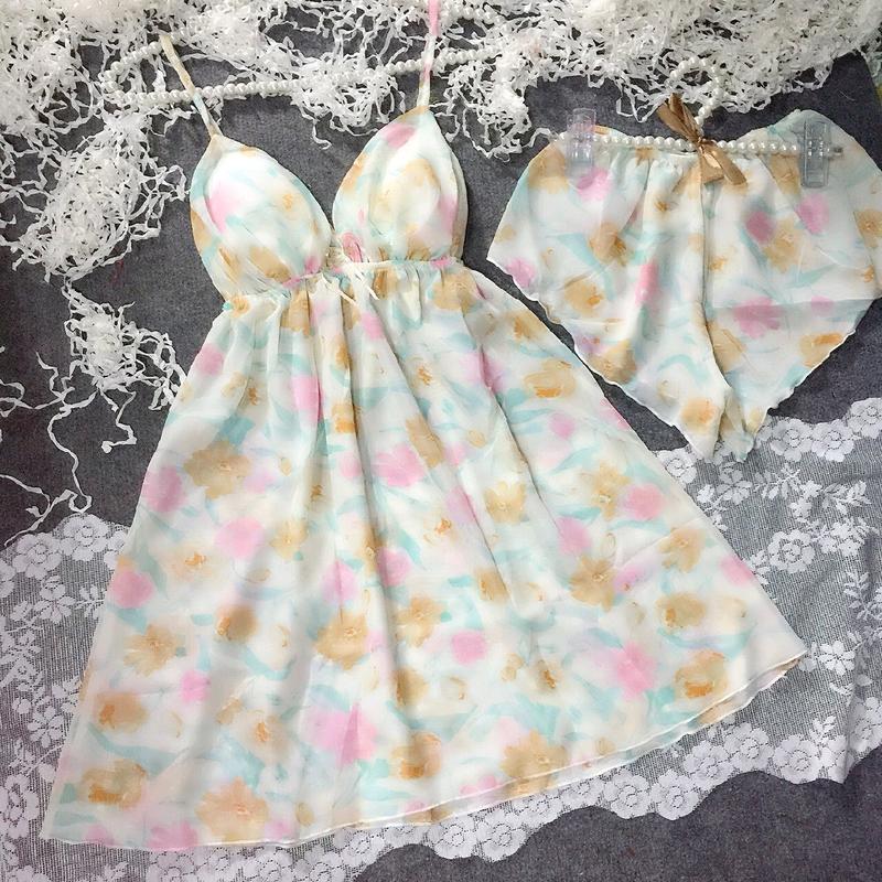 Váy Ngủ Nữ Sexy - Đầm Ngủ 2 Dây  Chất Liệu Voan Hoạ Tiết Có Mút ngực dây Tăng Chỉnh ( ảnh và video thật) Dress vây