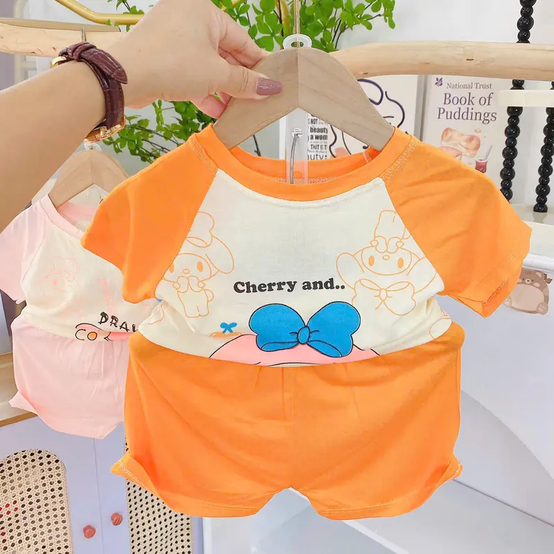 Bộ cộc tay thun lạnh họa tiết xinh xắn mềm mát co giãn thoải mái cho bé gái từ 5kg-15kg 6