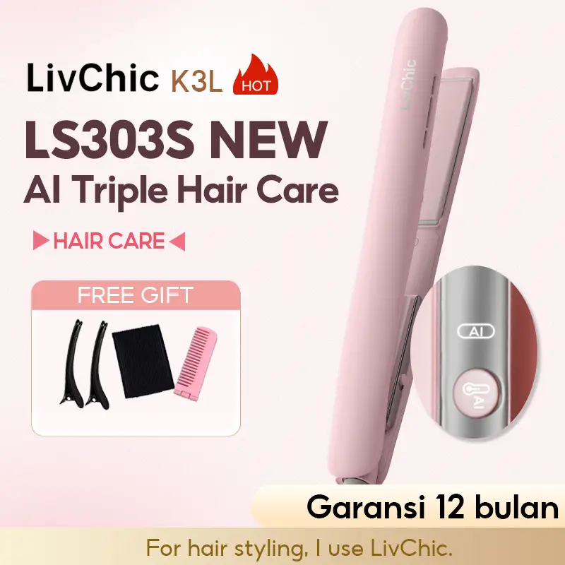 LivChic Official 2IN1 LS303S LS303 PRO Catok Rambut 45MM Panel Meluruskan Keriting Alat pengeriting rambut