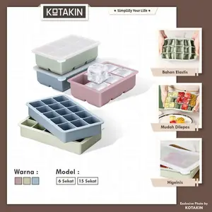 KOTAKIN Cetakan Es Batu Jelly Buah Silikon Dengan Penutup Kubus Ice Cube Tray Silicone Serbaguna