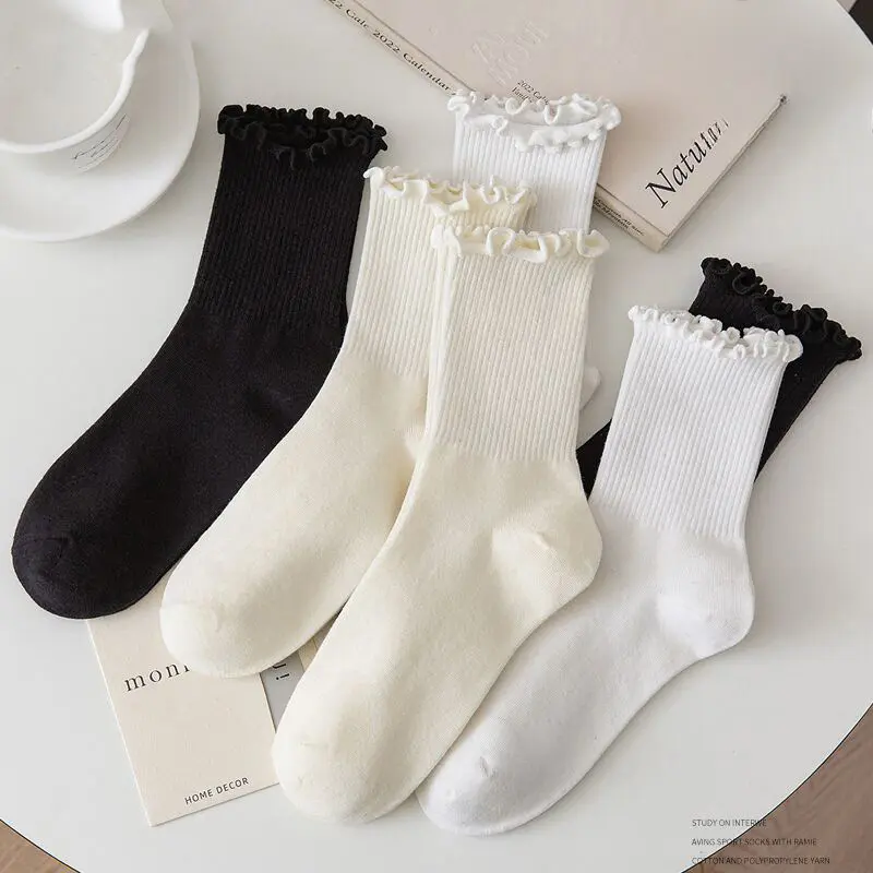 Wooden Ear Lace Socks for Female 2024 Summer New Ins Tide Japanese College Style JK Lace Socks Hundreds of Mid-calf Stacked Socks