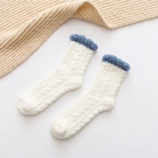 Coral fleece socks mid-tube thickened fleece solid color home autumn and winter warm sleeping confinement socks