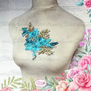 (Per Pcs) AP526 Aplikasi Bordir Tempel/ Patch Bordir Cantik Gold Tosca