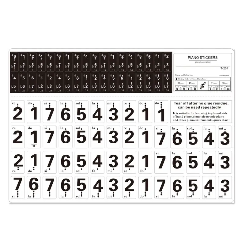 Hình dán bàn phím piano cho 37/49/54/ 61 / 88 phím, trong suốt, ghi chú, cân, ký hiệu, nhân viên, cuộn cuộc gọi, phụ kiện nhạc cụ