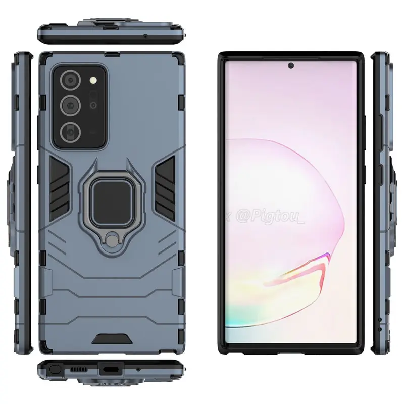 For Samsung Galaxy Note 20 Ultra S10 S20 Plus Note 10 Case, Hard Armor Stand Ring Cover Silicone Phone Casing