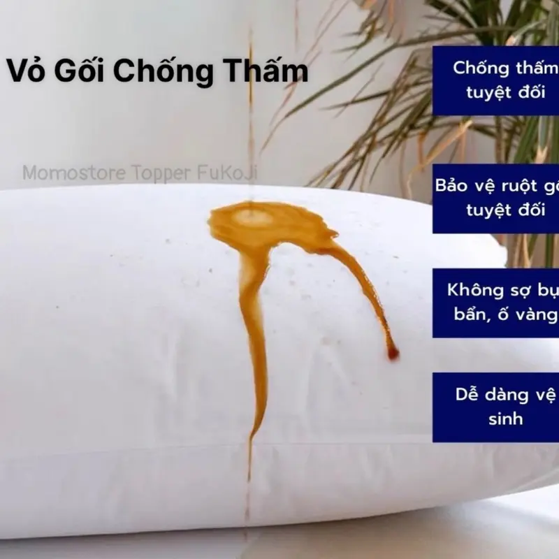 Vỏ Gối Chống Thấm Momo, Có Khóa Kéo Bảo Vệ Ruột Gối chống nấm mốc Dành Cho Gia Đình, KS..Kích thước 40x60, 50x70, 35x100cm 2
