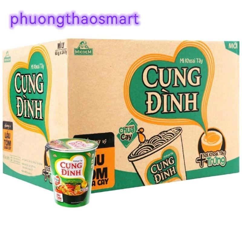 Thùng mì ly Cung Đình vị lẩu thái tôm chua cay 24 ly x 65g . Vị Chua cay mi tom gói