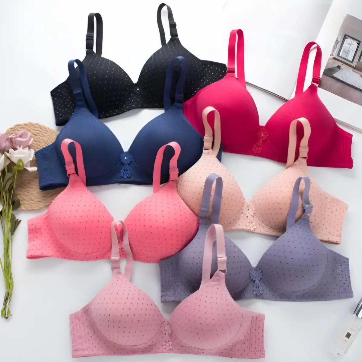 (PAKET ISI 3) BRA TOYAZI/ROUMEI/MISSLILY 017 KAIT 3 SIZE 36-42 bintik bunga Busa  Tipis Cantik Bh