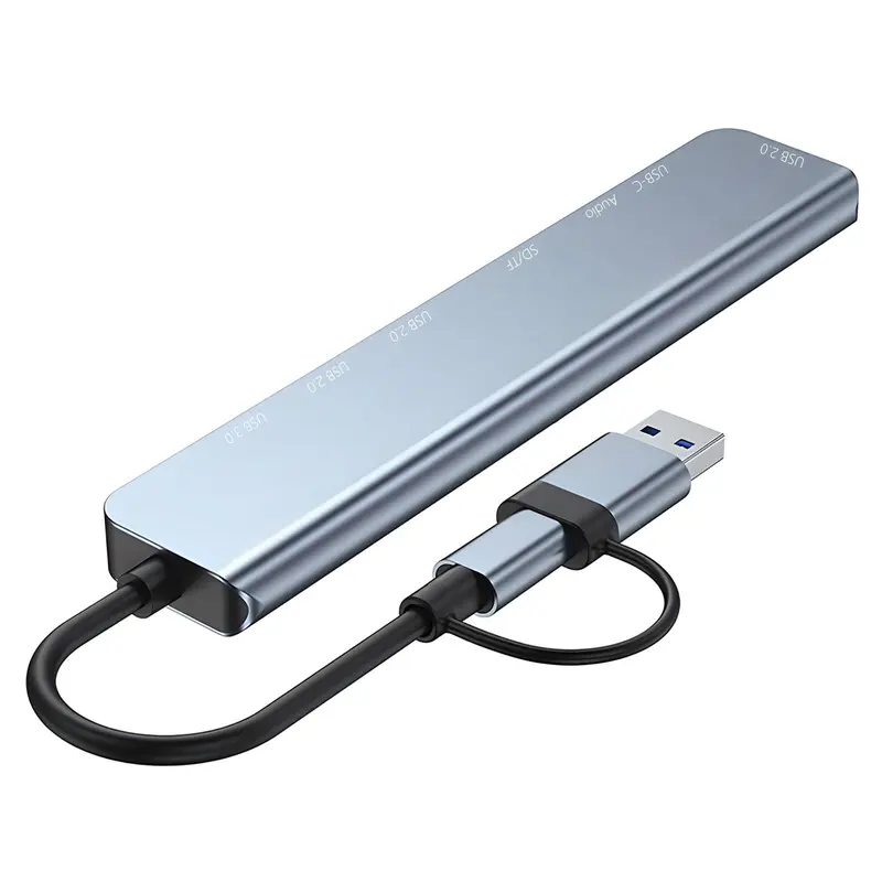Portable 8 Ports USB Hub, Universal USB 3.0/2.0/Micro SD/TF Card Reader, Multifunction Adapter for Laptop, MacBook Pro, iPad And Other USB-C Devices 7