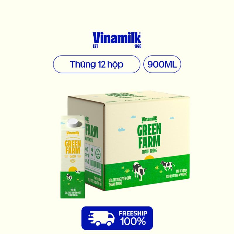 [CHỈ GIAO BÁN KÍNH 8KM]Thùng 12 hộp 900ml Sữa tươi thanh trùng Vinamilk Green Farm không đường