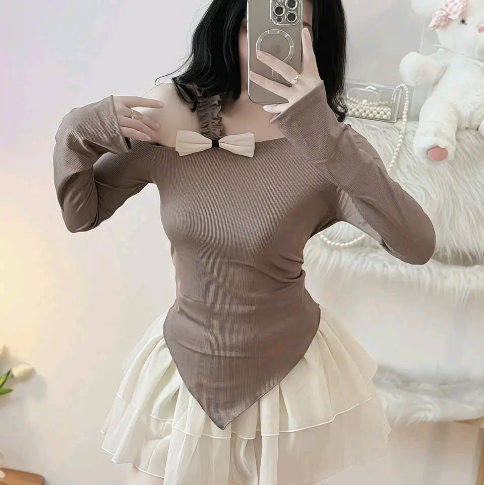 Set đồ nữ, Set áo lệch vai + Chân váy 2 tầng dễ thương sang chảnh UN_0054 Women Top
