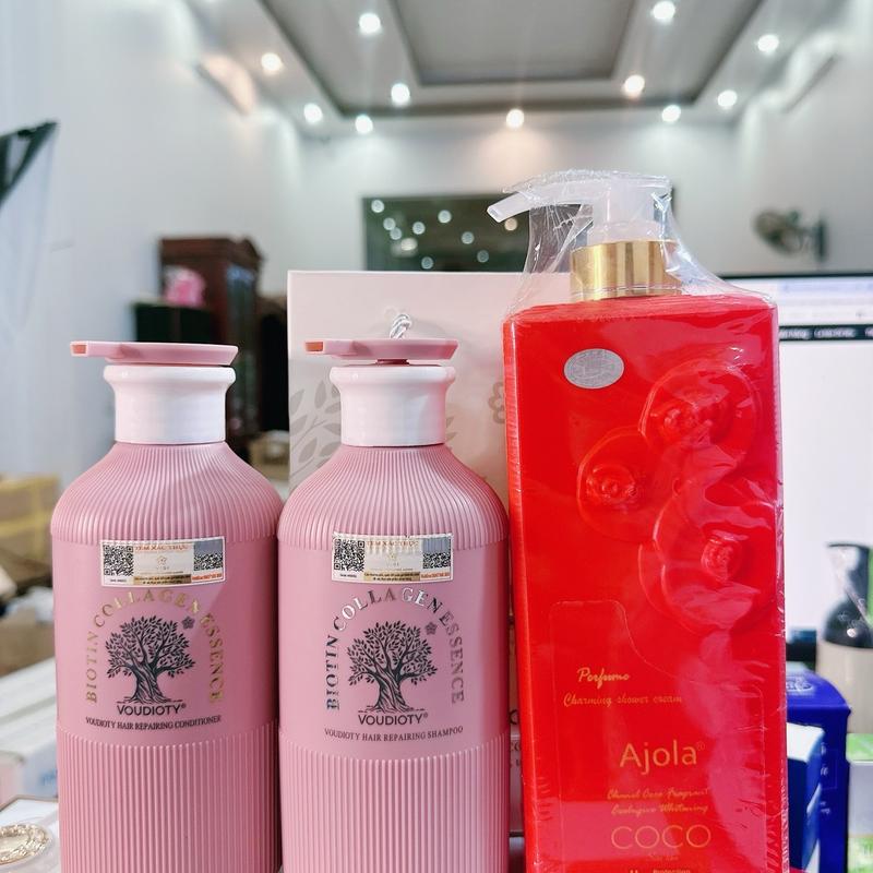 Combo 3 món Cặp Dầu Gội Biotin Collagen Essence Tăng Sữa Tắm Nước Hoa Ajola coco -2000ml