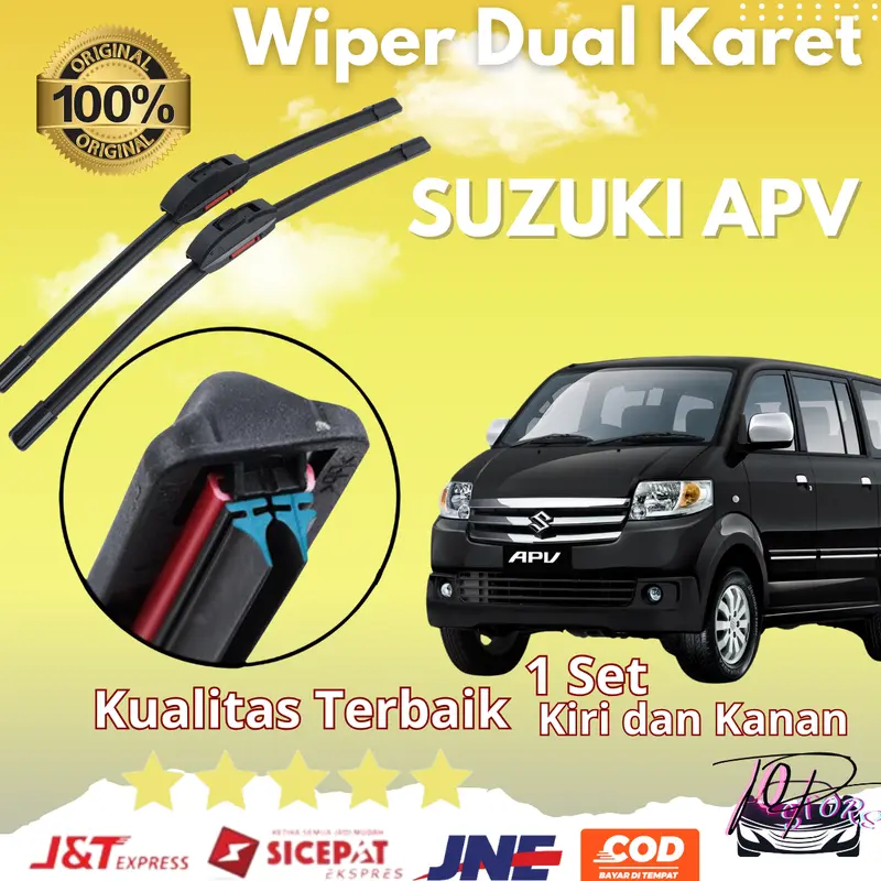 Wiper Double Karet Frameless Suzuki APV Sepasang 2 PCS Kiri dan Kanan Tanpa Rangka Besi Sapuan Kaca Wiper Double Karet Depan Blade Model Banana Karet Kendaraan Motorcycle 0