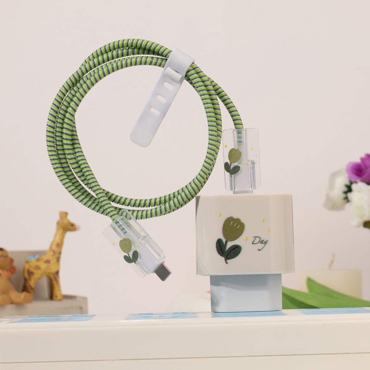 Untuk iPhone Type C Pelindung Kabel Carger Set 5in1 Pelindung Adaptor Pelindung Kepala Charger Case Carger Motif Bervariasi