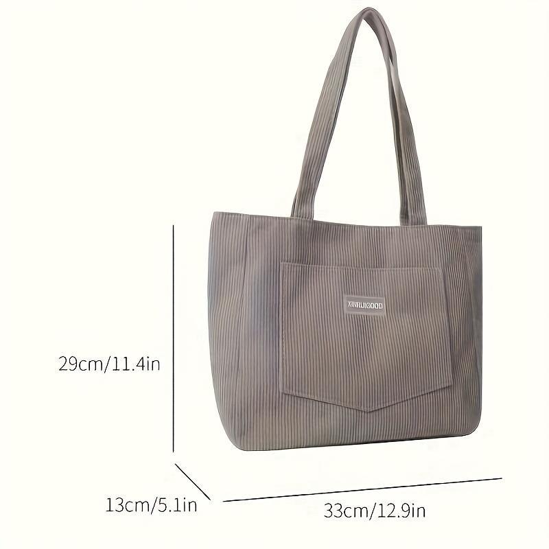Streamlined Charms 1pc Women's Corduroy Shoulder Tote Bag - Solid Color, Spacious & Artsy Casual Design. Buckle Closure, Polyester Lined, Perfect For Travel & A Thoughtful Gift 3