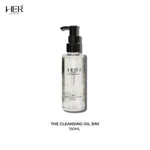 HER THE CLEANSING OIL 3IN1 (150ML) คลีนซิ่งออยล์ช่วยทำความสะอาดผิว  ทำความสะอาดรูขุมขน และช่วยล้างเครื่องสำอาง ผิวหน้า สำลี