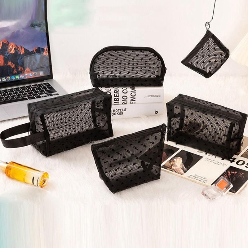 High Quality Heart Transparent Mesh Makeup Bag Multifunction Portable Ladies Toiletry Storage Bag Black/White/Beige Lipstick Organizer Bags 0