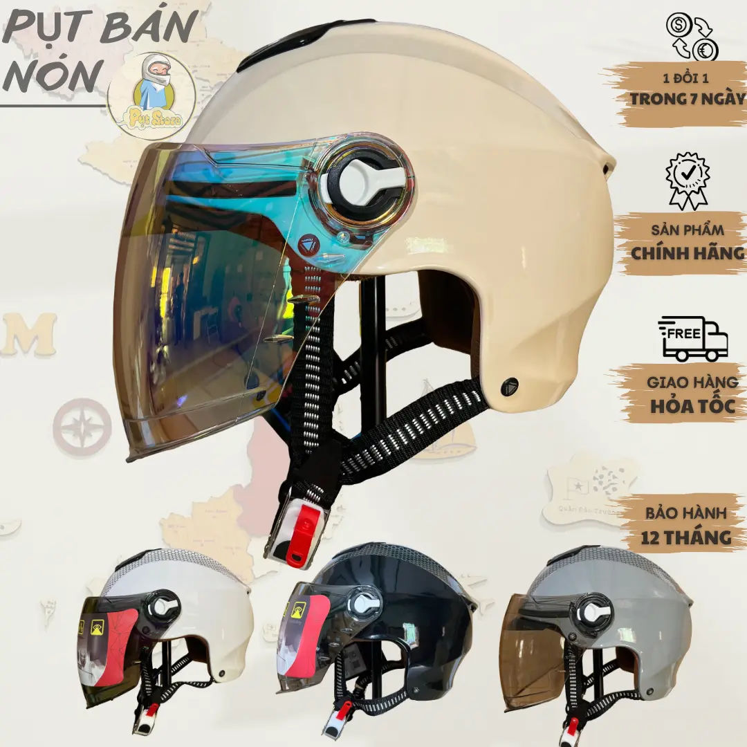 [TẶNG KÈM ỐNG TAY CHỐNG NẮNG] Mũ Nón Bảo Hiểm Nửa Đầu 1/2 NAPOLI N011 Helmet Kính Dài Dành Cho Cả Nam Và Nữ [CHÍNH HÃNG]