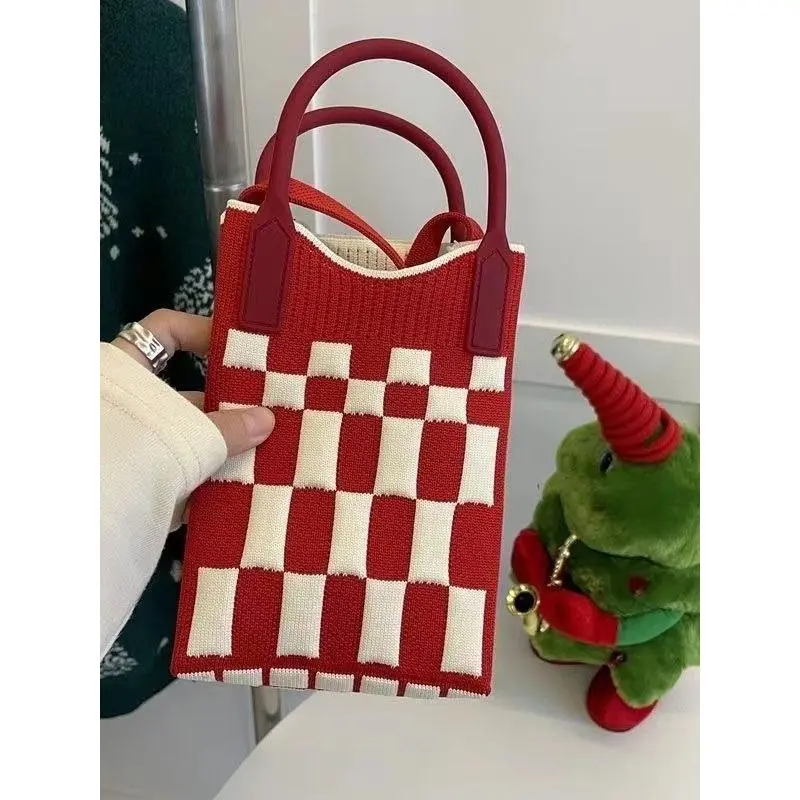 New Western Style Fashion Mobile Phone Bag Rhombus Flower Knitted Mobile Phone Bag Knitted Bag Colorful Bag Messenger Bag
