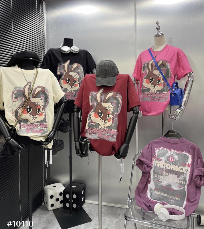 M21 - ÁO PHÔNG hình thỏ MẶT NÂU , COTTON 2C , FORM FREE SIZE , QCCC L1 CỔ BO VIỀN ĐỦ MÀU Nam Menswear Unisex Cổ Tròn