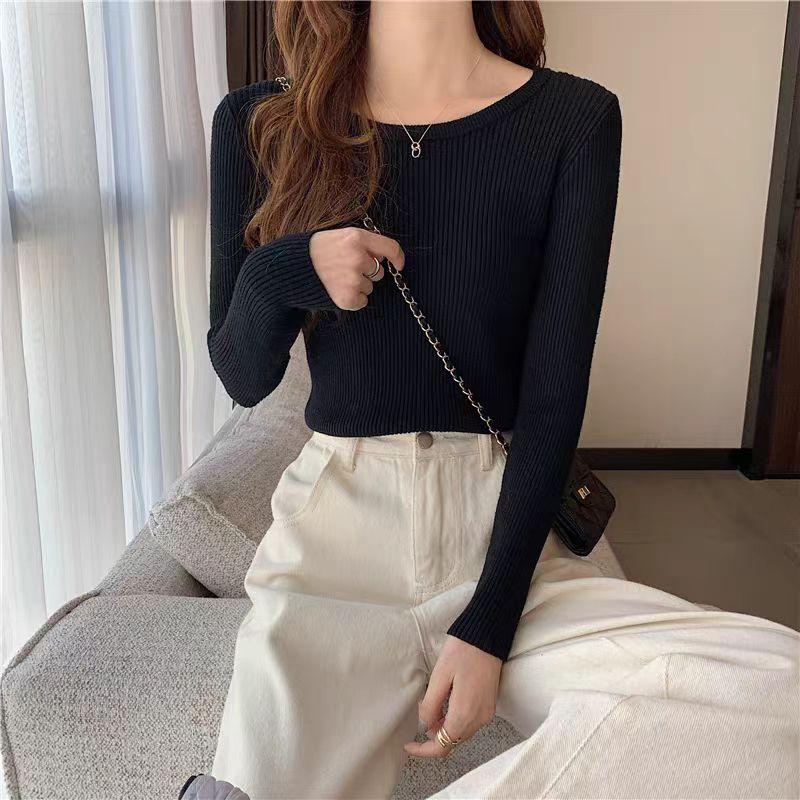 SHMASHOP เสื้อแขนยาวผู้หญิง เสื้อผ้าแฟชั่นผู้หญิง เสื้อคอกลมสีพื้น แขนยาวผ้าไหมพรม ผ้านิ่มใส่สบาย La