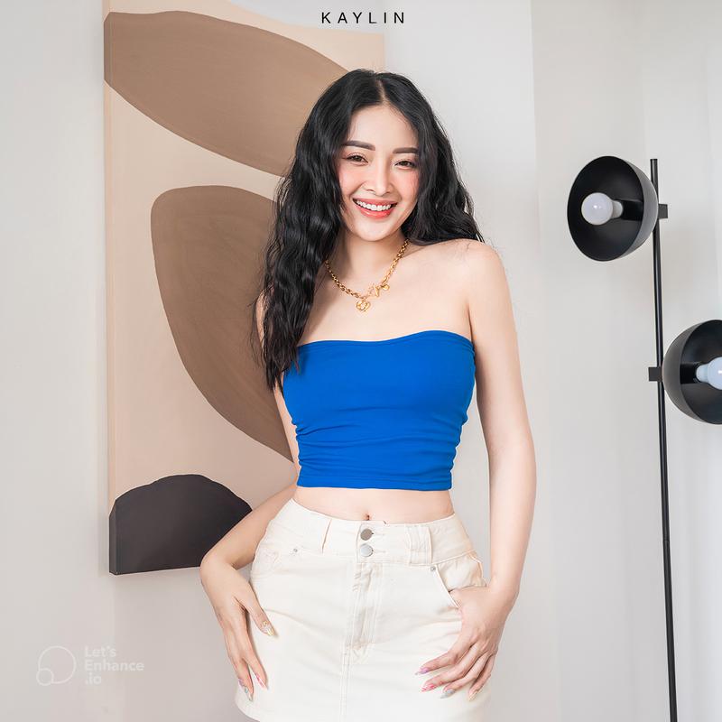 Áo thun KAYLIN ống croptop ôm body không dây viền trái tim phong cách N1833 Nữ Women