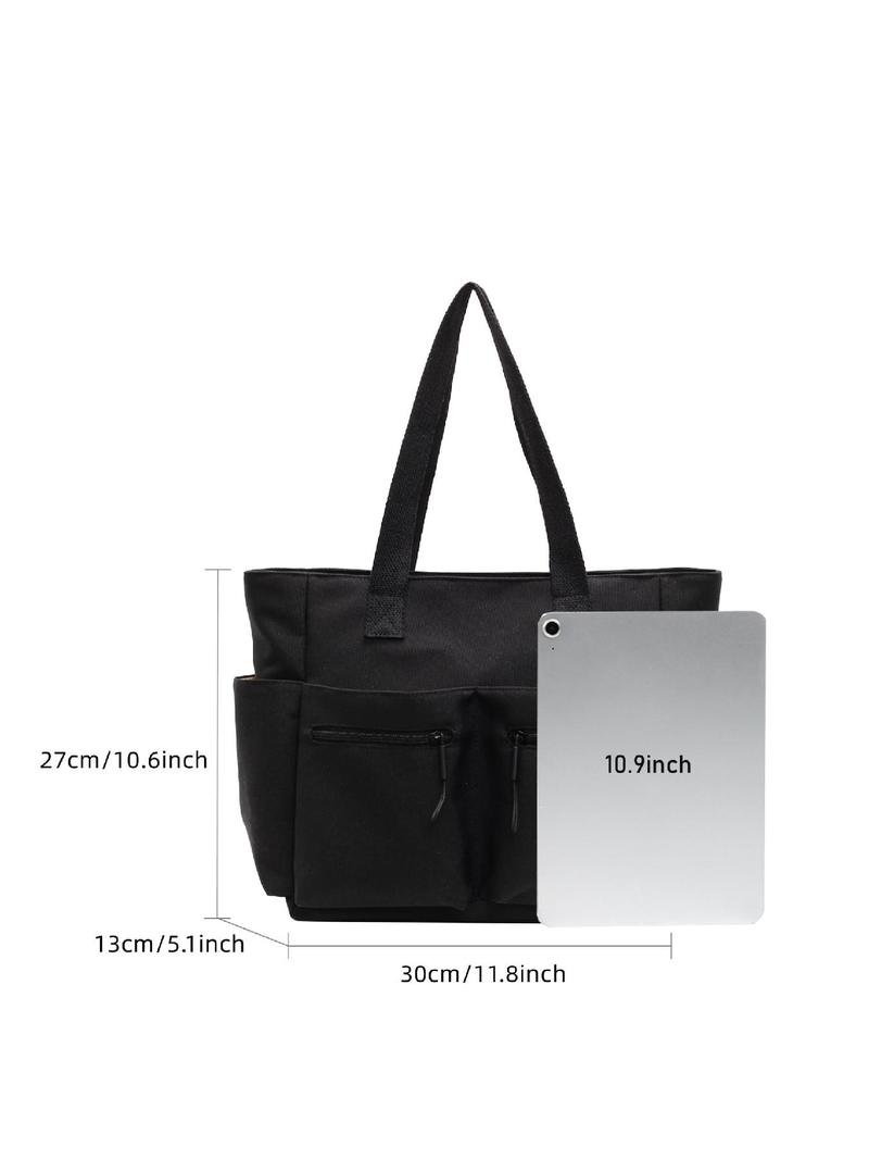Product Introduction of Women's Solid Color Zipper Handbag, Large Capacity Multi-pocket Design Tote Bag, Casual Versatile Shoulder Bag for Daily Used 1