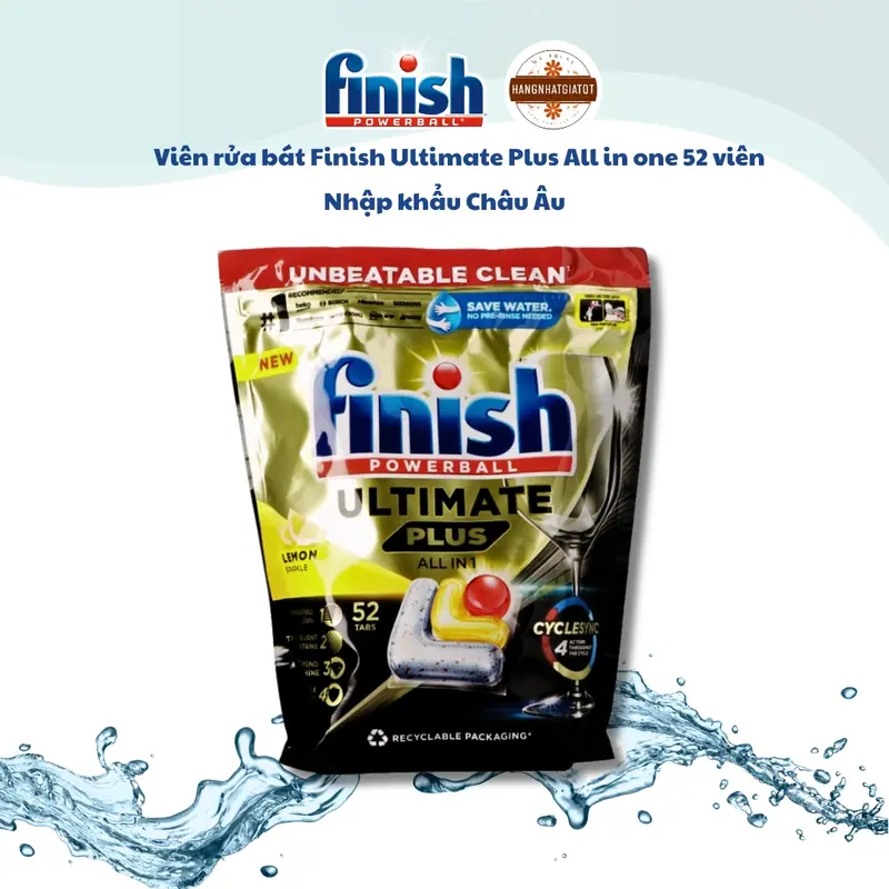 Viên rửa bát Finish Ultimate Plus All in one 52V .85V. 33V -Viên cao cấp 16 chức năng- Nhập khẩu Châu Âu 2