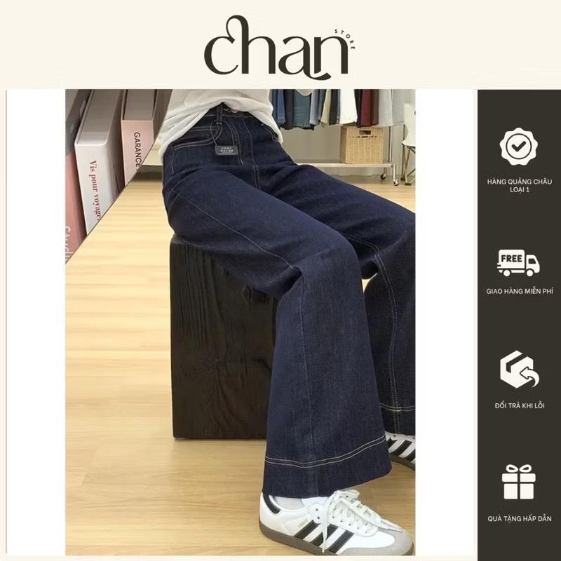  Quần jean dài màu xanh đậm dáng suông ống loe nhẹ có size theo chiều cao phong cách hàn quốc 