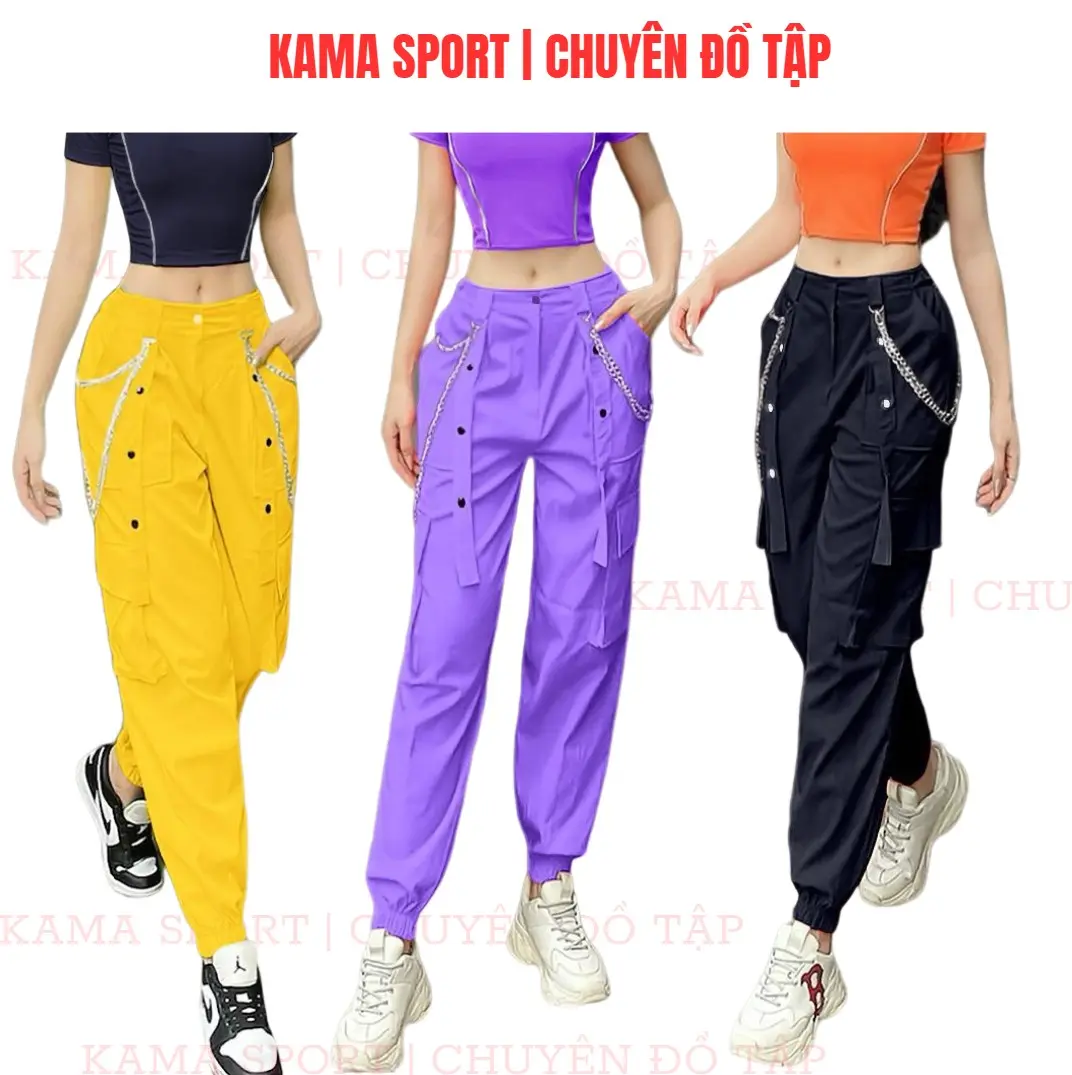 Quần jogger thể thao nữ túi hộp dây xích cách điệu chất kaki tập zumba, aerobic, gym, dân vũ Sport Tập Thể Dục Thể Dục Tập Gym