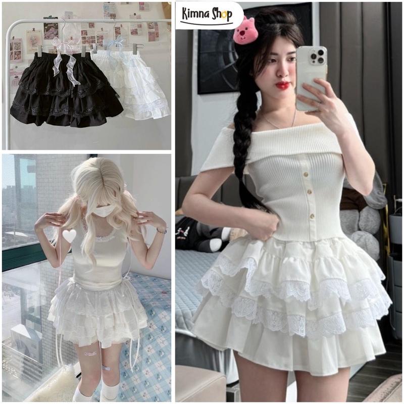 Chân Váy Xòe Nhiều Tầng Phối Ren Form Bồng Phong Cách Tiểu Thư Xinh Xắn