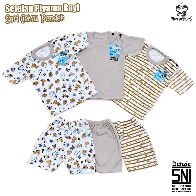 Top 1 DENZIE - 3 Set Baju Bayi Seri Coksu Pendek Kancing Bahu Usia 3-24 Bulan Motif Karakter & Polos Unisex Laki-Laki Dan Perempuan Parsel 0
