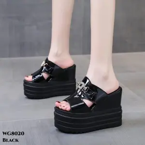 Topshoes Wedges Tinggi 12.5cm Sandals Fashion Wanita Black White Uk 36-40 Ala Korea Style WG8020
