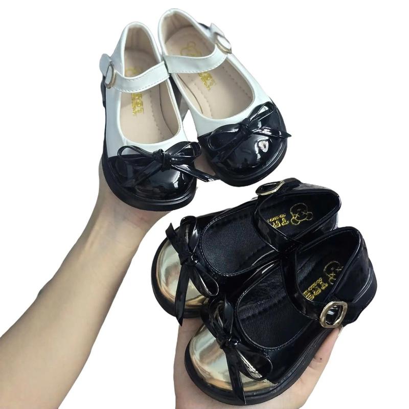 Giày đốc mũi đen nơ nhỏ cho bé gái - da mềm đế dẻo nhẹ giày búp bê 11 tuổi Trung Quốc Đại Lục Black giầy lolita