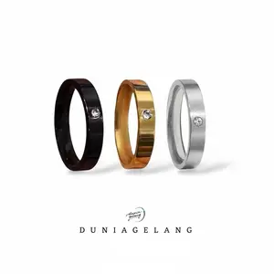 Cincin Permata Titanium Silver Gold Ring Wanita Anti Karat Anti Luntur