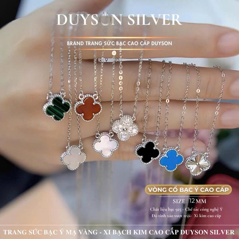 Dây chuyền bạc Ý 925 mạ vàng trắng cỏ 4 lá Duyson Silver, vòng cổ bạc nữ xi kim cao cấp cỏ bốn lá