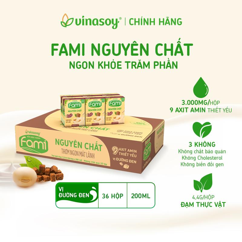 Thùng sữa đậu nành Fami Nguyên Chất vị đường đen (36 hộp x 200ml)