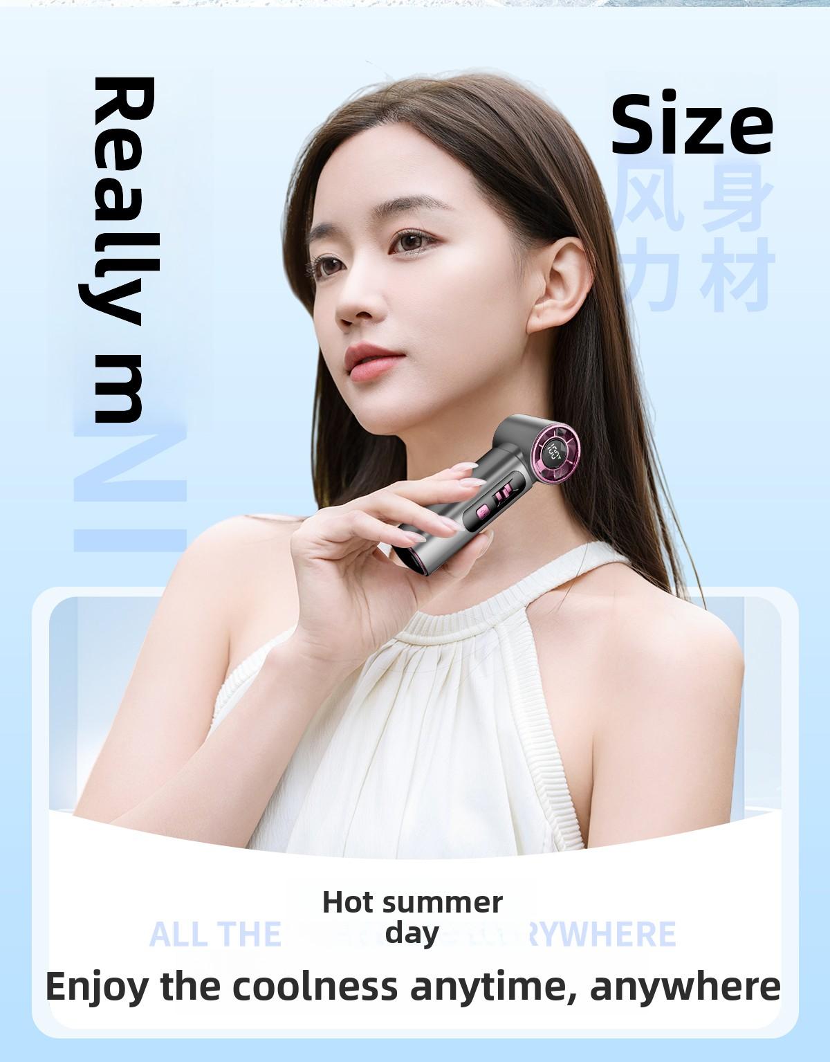 Kipas Pendingin, Kipas Genggam Mini Bergaya, Kecepatan Angin Ekstra Tinggi dengan 100 Pengaturan Kecepatan, Kipas Turbin Portabel untuk Luar Ruangan